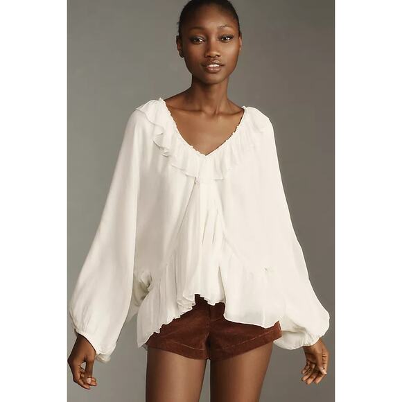 Forever That Girl Long-Sleeve Sheer Peasant Blouse White Womens Plus Size 1X NWT - Picture 1 of 12